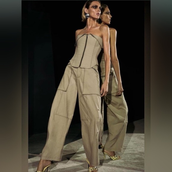 Zara Topstitched Zippered Pants and Bustier Set - Picture 5 of 8